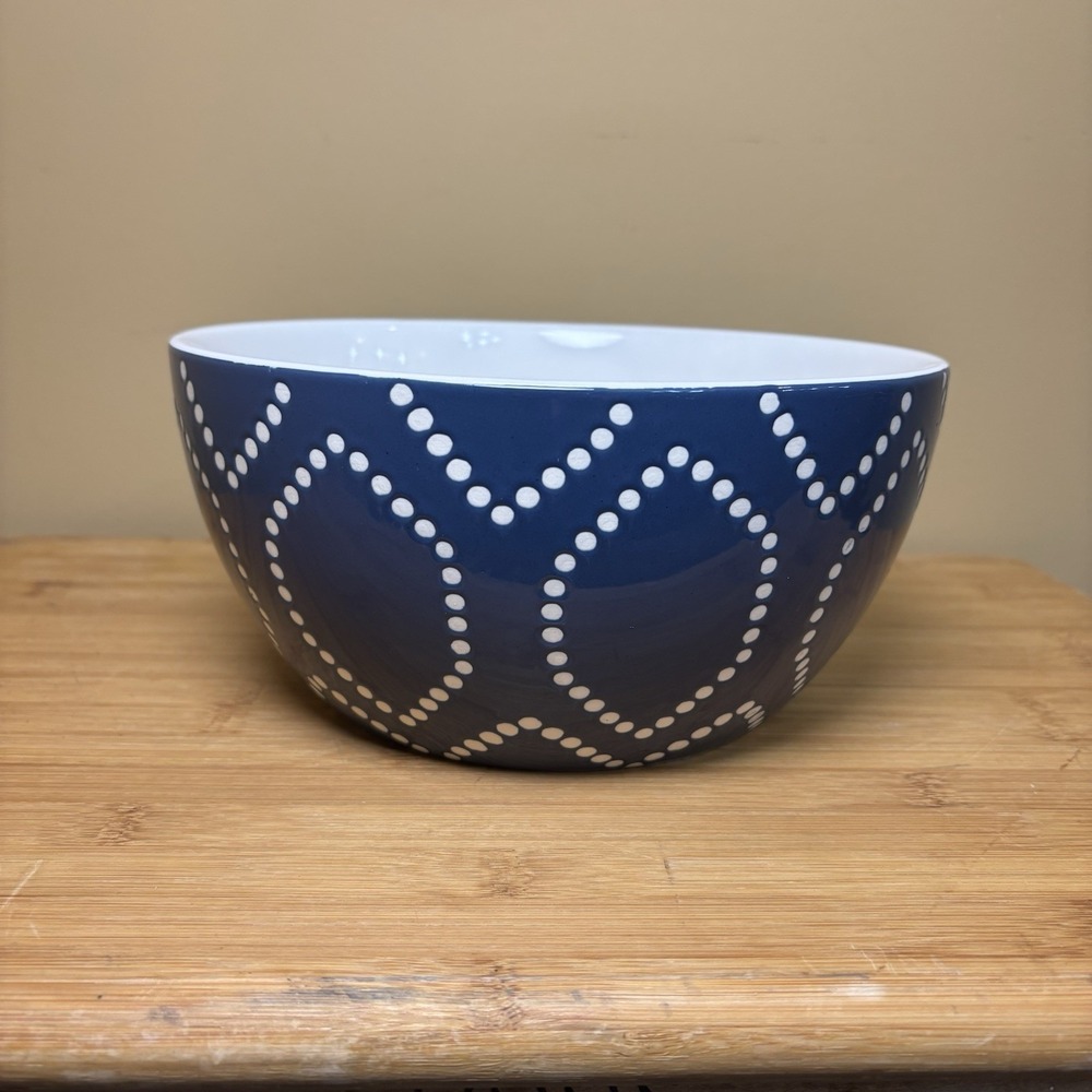 Threshold Target Blue White Stoneware Bowl 9" Dotted Geometric Pattern Farmhouse